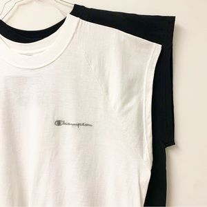 CHAMPION Men’s Large Raglan Cap Sleeve Tank Top - 2 SHIRTS!! Black & White Tanks